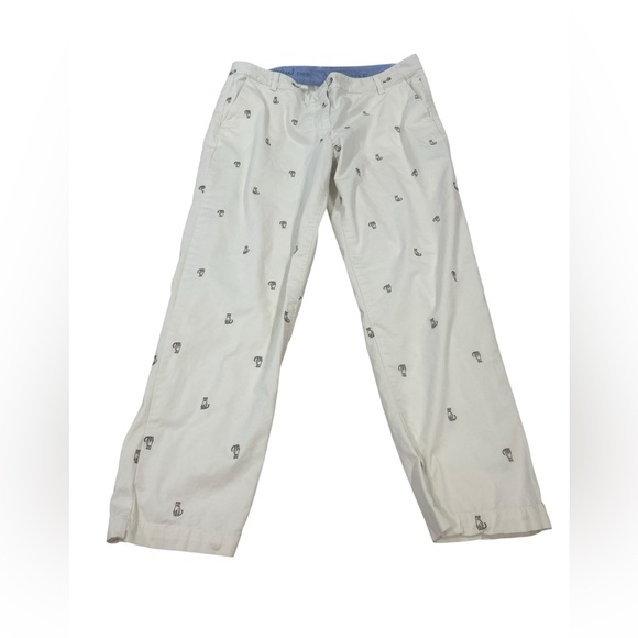 Talbots Cat Print Cropped Chino Pants Womens Size 12 Preppy cream embroidered - Picture 12 of 13